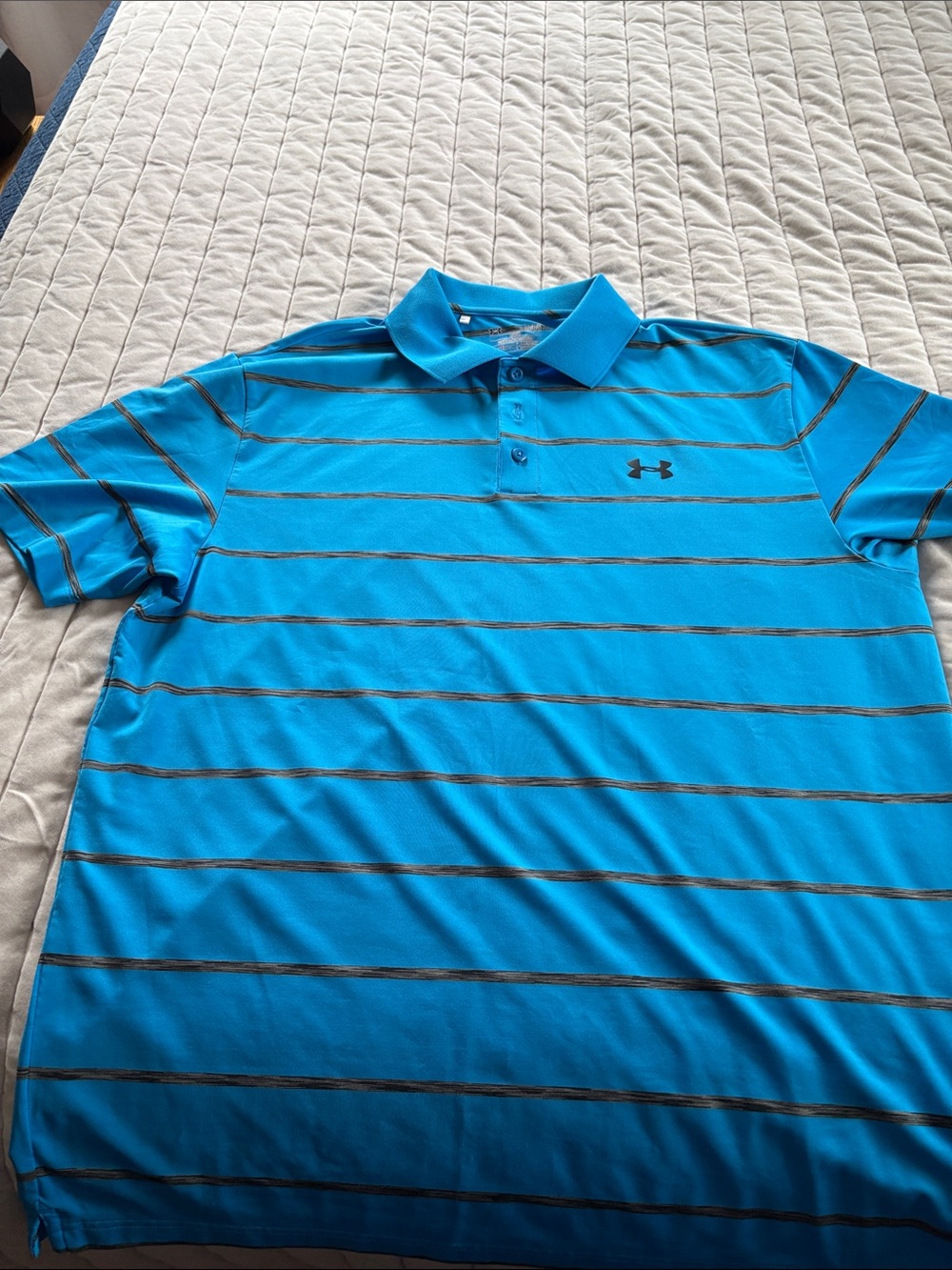 Under Armour Men's Bright Blue Polo with Thin Black Stripes